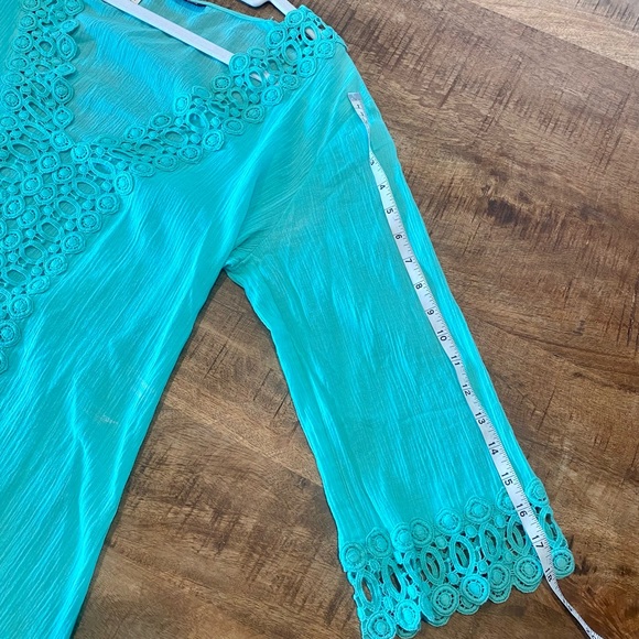 LA BLANCA Bright Blue Beach Cover Up / Tunic w/ Lace Detail - Picture 7 of 7